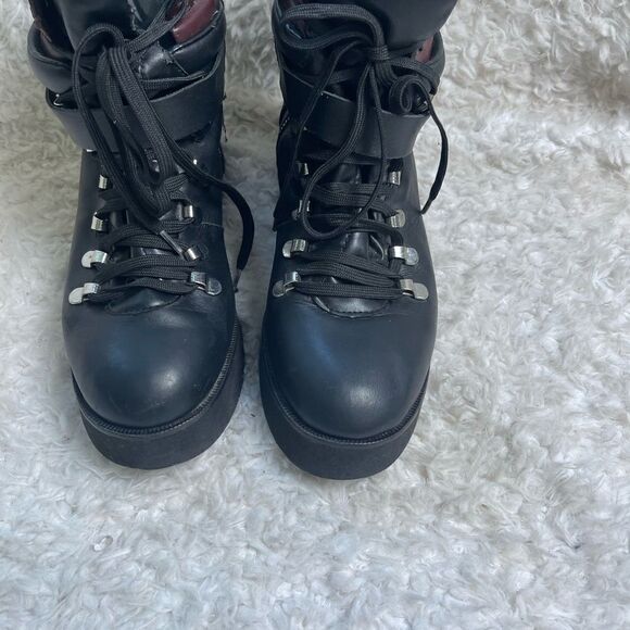 Steve Madden  Black Leather lace up wedge Boots brown trims side zipper … - Picture 4 of 14